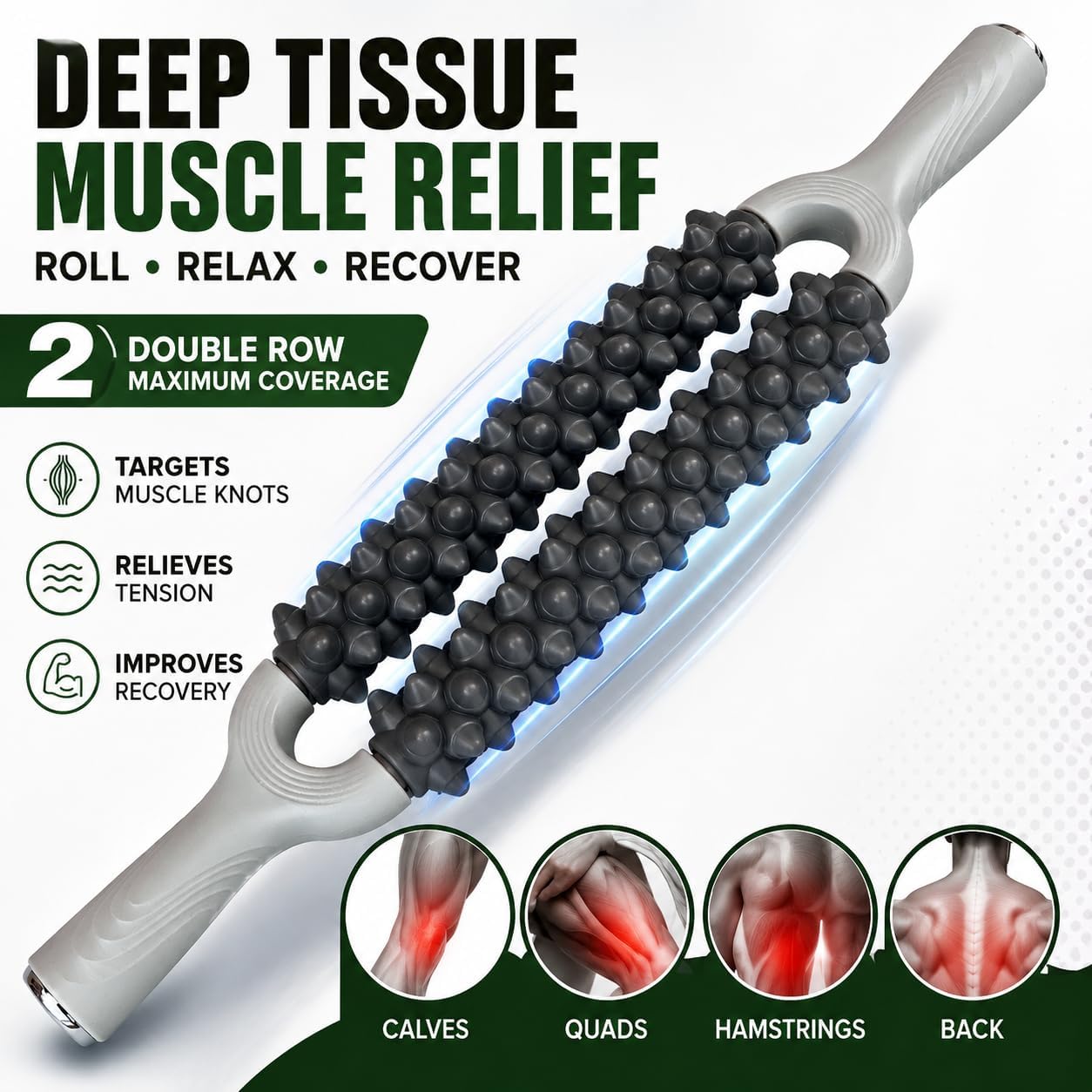 Double-Row Deep Tissue Massage Roller - product view 2